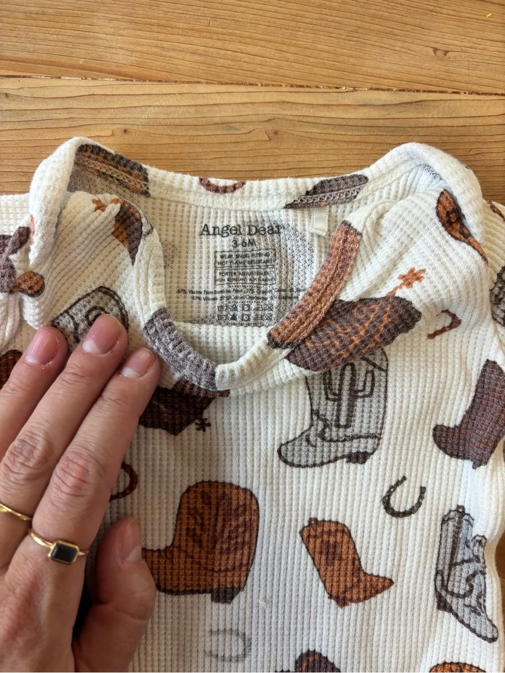 Angel DearOne-Piece Bodysuit with Brown Cowboy Boot Print
